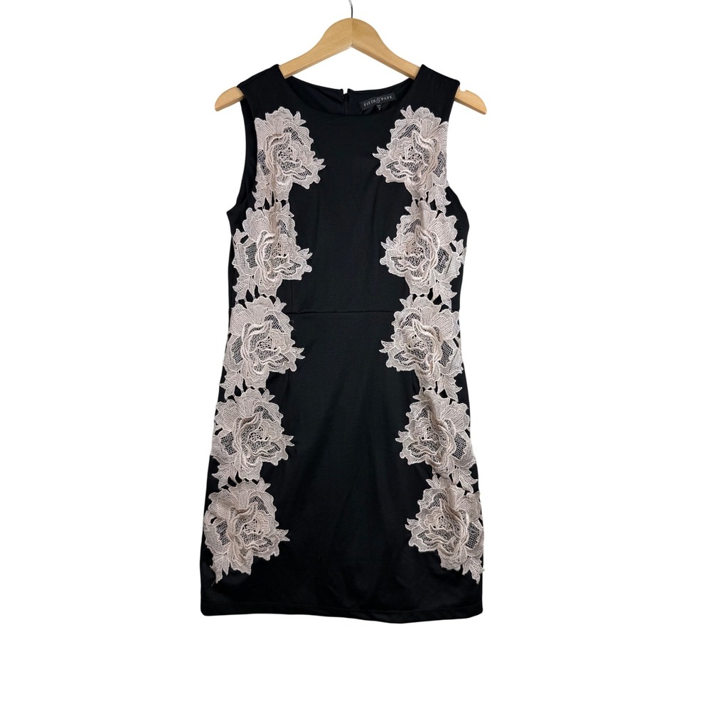 Fifth & Park Floral Lace Detail Sleeveless Sheath Dress size Small Black/Cream